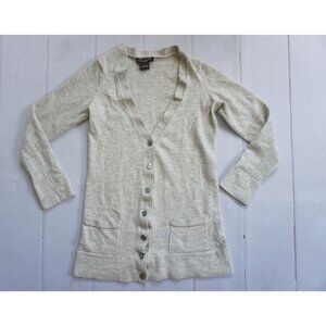 Henri Bendel New York 100% Cashmere Beige Gray Fitted Cardigan Sweater - Size S